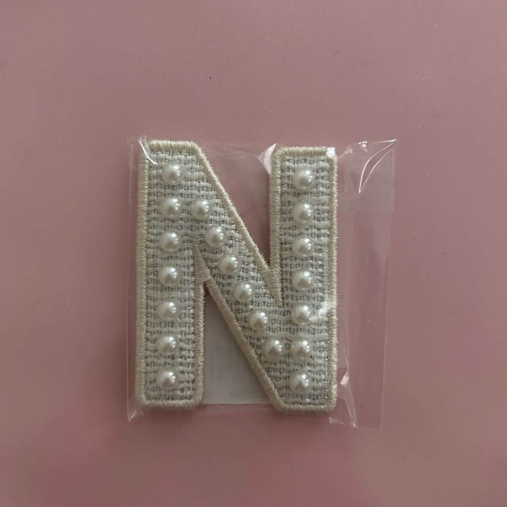 Stoney Clover Lane White Pearl Embellished Letter N Patch